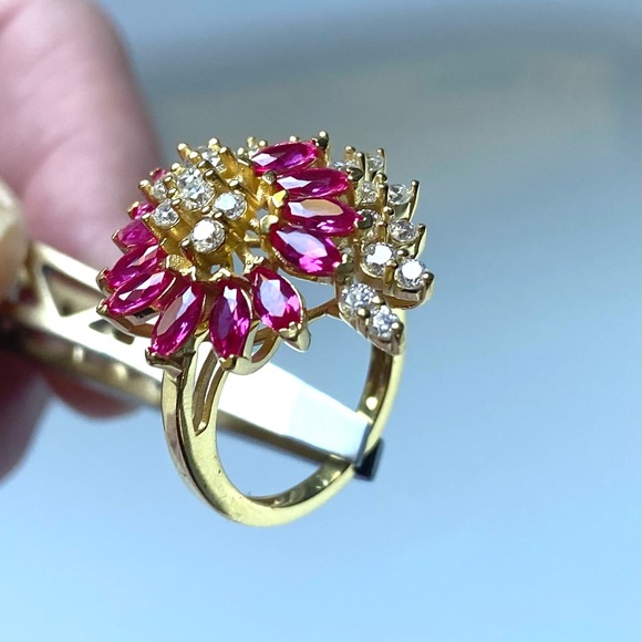 Sterling Silver Vermeil Yellow Gold Over Ruby and Diamond ring (lab created) - Picture 6 of 8